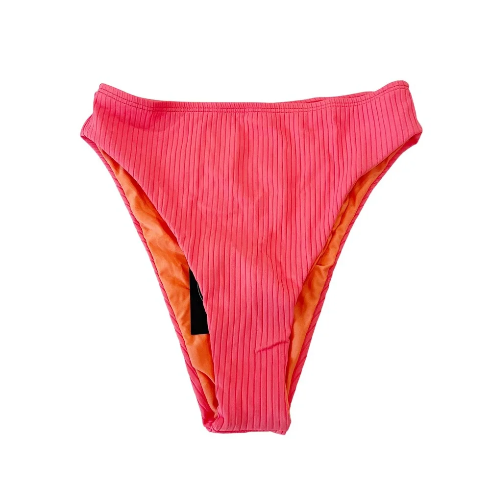 NEW Lulus Bright Ribbed High Cut Bikini Bottoms LU18332 Small NWT